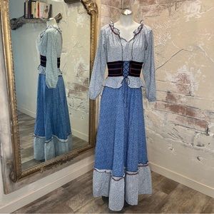 Ann Marie size 13/14 vintage cottage core prairie long sleeve maxi dress blue